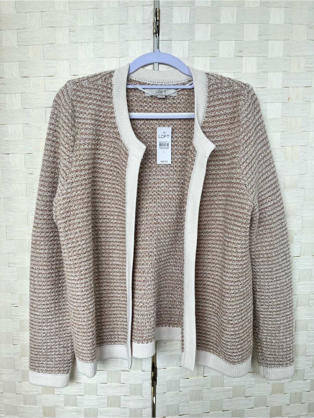 LOFT Beige and Cream Textured Open-Front Cardigan